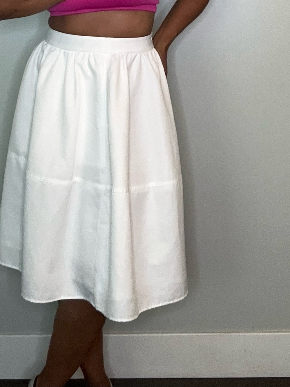 Express White A-Line Twill Full 59’s Style Midi Skirt
